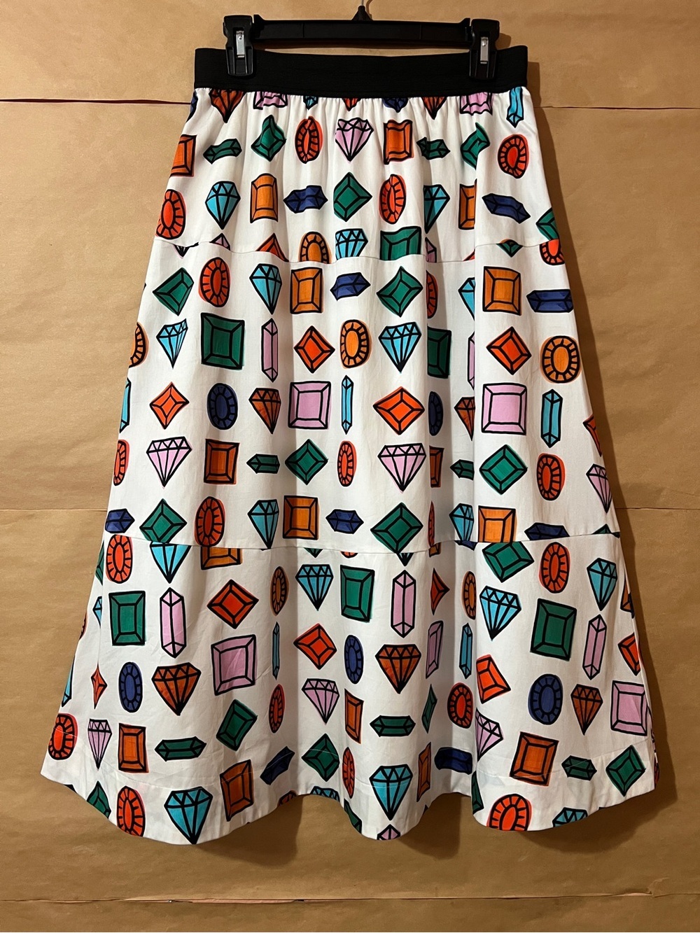 Anthropologie Maeve Ann Howell Bullard Gemstone Midi Skirt Novelty Print Size S